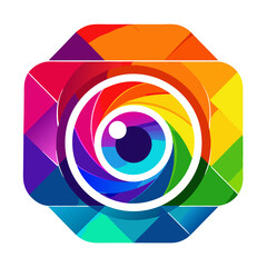 Wall Mural - A rainbow stylized camera icon composed of geometric shapes