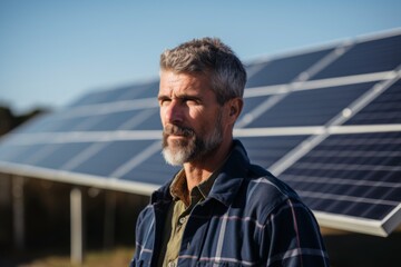 Wall Mural - Portrait of a middle aged male engineer on solar farm