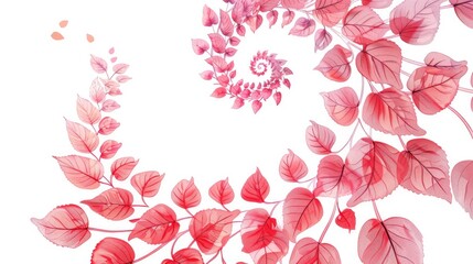 Wall Mural - Hand drawn flowery design with circular rosy leaves in a spiral formation