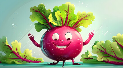 Wall Mural - A delightful and adorable cartoon character of a cheerful beet depicted in a 2d style perfect for children s themes