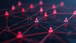 © Anatthaphon - A digital representation of a connected network with glowing red human icons linked together by lines, symbolizing communication and networking.