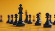 © BMMP Studio - Chess king surrounded by pawns, illustrating team management, set against a yellow background.