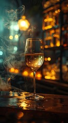 Wall Mural - Glass of Wine with Smoke and Bokeh.