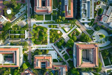 Wall Mural - In the beautiful aerial view, lush green university campus features modern buildings and abundant foliage AIG59