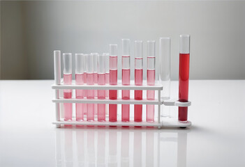 a rack with several test tubes and red liquid