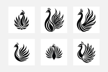 Set of peacock logo vector silhouette 