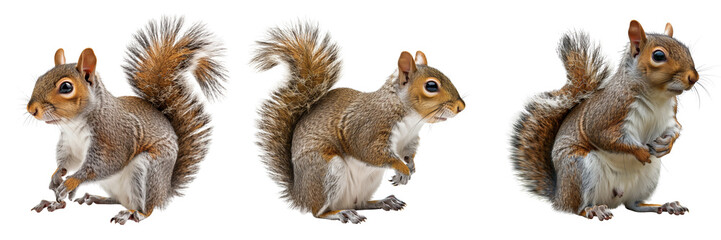 Canvas Print - Set of squirrel with a bushy tail, isolated on a transparent background