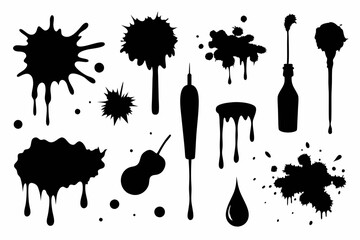 Wall Mural - ink splatter set paint brush stroke vector illustration 