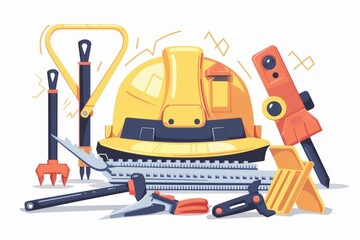 Different construction tools and engineering tools illustration on white Background