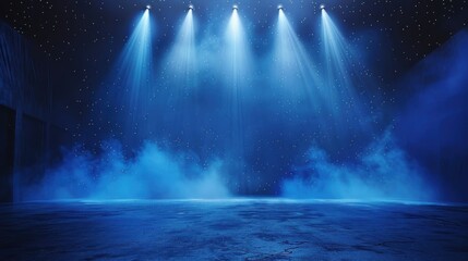 Wall Mural - An empty stage lit by spotlights with stars and smoke