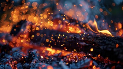 Wall Mural - A pile of wood with a lot of sparks and fire. Generate AI image