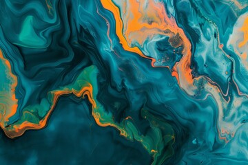 Aufkleber - This abstract image features vibrant blue and orange swirls, mixing together in fluid, dynamic patterns, creating a lively and colorful visual experience for viewers.