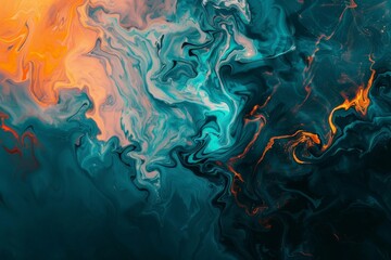 Aufkleber - This abstract digital painting features dynamic swirls of vibrant blue, teal, and orange colors, creating a mesmerizing and fluid visual experience full of movement and depth.
