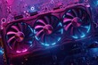 © Ruslan - Large powerful graphics card with three fans and colorful lights ideal for cyberpunk gaming and cryp