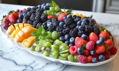 Wall Mural - A colorful summer fruit platter with berries