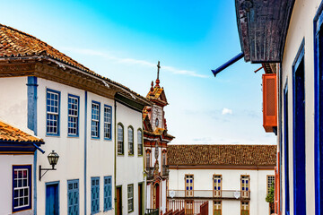 Wall Mural - Old buildings and church in baroque and colonial style in the historic city of Diamantina in Minas Gerais