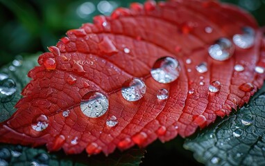 Wall Mural - water drops on leaf