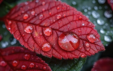 Wall Mural - water drops on leaf