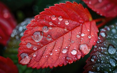 Wall Mural - water drops on leaf