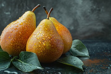 Sticker - Fresh Ripe Pears on Dark Background