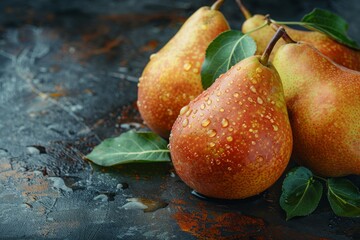 Poster - Fresh Red Pears with Water Droplets on Rustic Surface