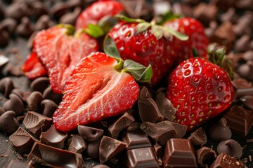 Canvas Print - Strawberries and chocolate pieces