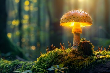 Poster - Enchanted Forest Mushroom Glowing in Sunlight