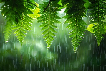 Canvas Print - Lush Green Ferns in the Rain