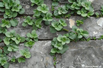 Wall Mural - Green Foliage on Stone Surface