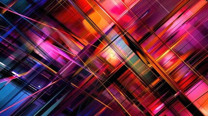 Wall Mural - abstract composition of intersecting lines and vibrant gradients, exploring the interplay of light a