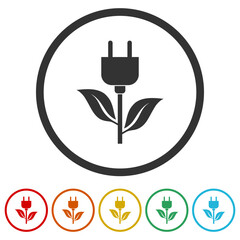 Sticker - Eco power icon. Set icons in color circle buttons