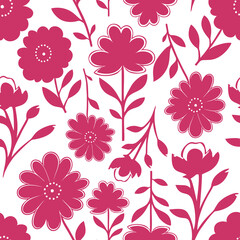 Wall Mural - seamless pink graphic floral pattern on white background, texture