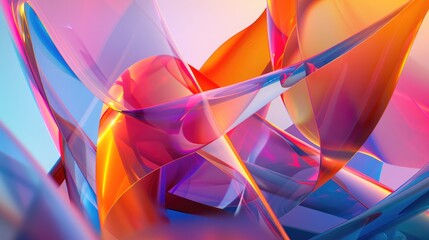 Wall Mural - abstract composition of overlapping translucent shapes and vibrant gradients, creating a visual symp