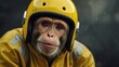 © Neeranat - A monkey in a yellow helmet, looking curious.