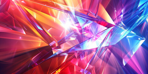 Wall Mural - Vibrant Abstract Composition with Interlocking Geometric Shapes in Spectrum of Colors - Energetic and Visually Stimulating Digital Art for Creativity and Energy Themes.