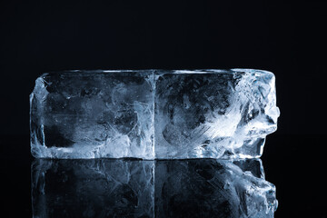 Poster - Blocks of clear ice on black mirror surface