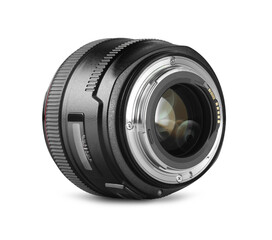 Camera lens isolated on white. Photographer's equipment