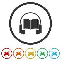 Poster - Audio book icon. Set icons in color circle buttons