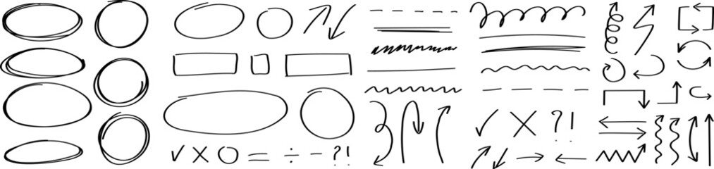 Poster - Marker lines isolated on transparent background. Set of different doodle, underline, arrows. Hand drawn marker stripes. Scrawl texture underline effect. Vector EPS 10