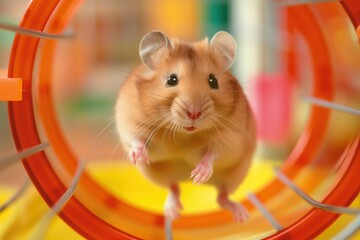 Wall Mural - hamster running in a wheel