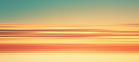 Wall Mural - Blurred horizontal lines in different shades of orange and green on the background of a sunset sky. Abstract motion blurred stripes. 