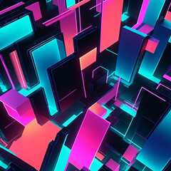 Geometric neon background with abstract multi-color flat rectangular shapes