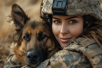 Wall Mural - Soldier and Canine Companion Bask in Sunshine Outdoors