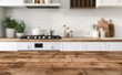 © Halina Berah - A wooden table top on a blurred background of a kitchen counter (room).
