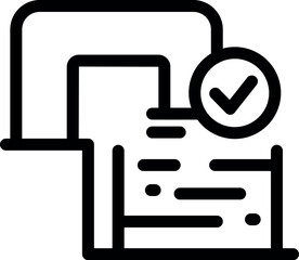 Sticker - Black outline icon representing a digital file storage being approved by a document management system