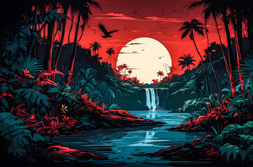 The deep, dark depths of the jungle vector painting art illustration images.

