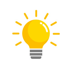 yellow glowing light bulb - vector icon