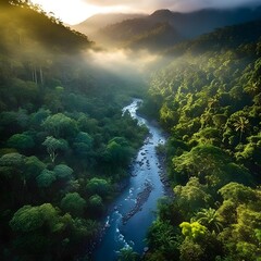 Wall Mural - Aerial view of a river flowing through the jungle in Costa Rica