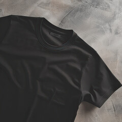 Wall Mural - Black color plain t-shirt with copy space close up, mockup design.