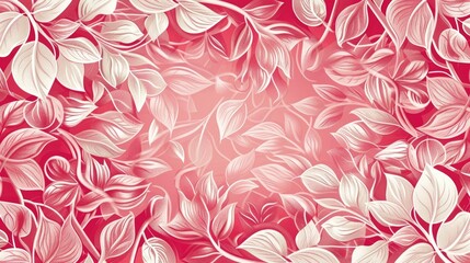 Wall Mural - Pattern of stylized rosy leaves and floral spirals with blank space Hand drawn design